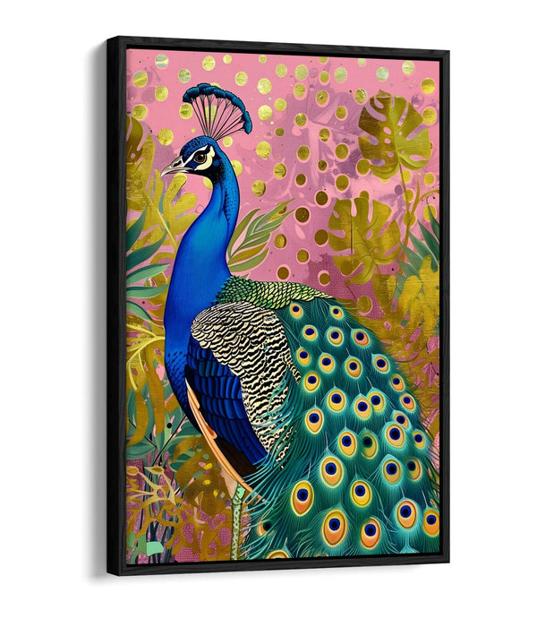 Peacock Canvas Art - Multi Colour Portrait With Float Effect Frame, Ready To Hang