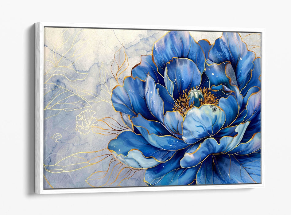 Blue Peony Canvas – Handmade Flower Art With Glittery Edge Print & Float Effect Frame
