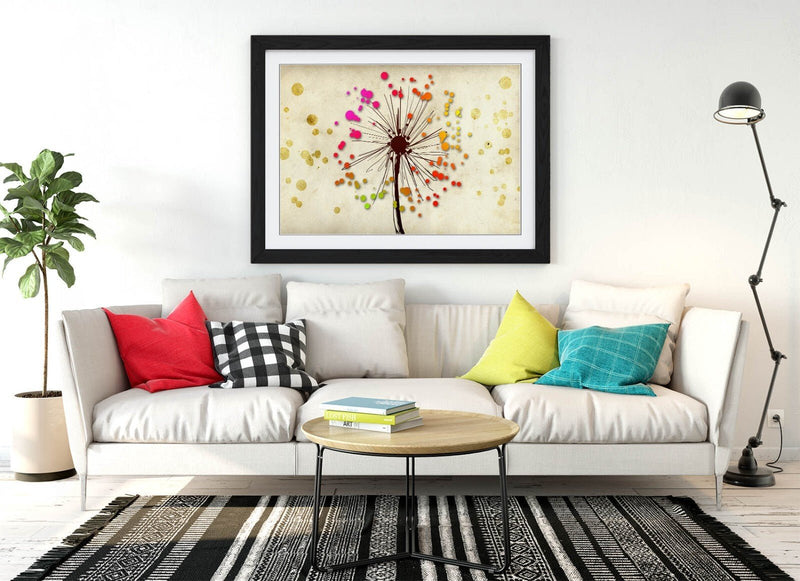 Dandelion Art Print - Colorful Floral Print Framed Wall Art | Ready To Hang Picture
