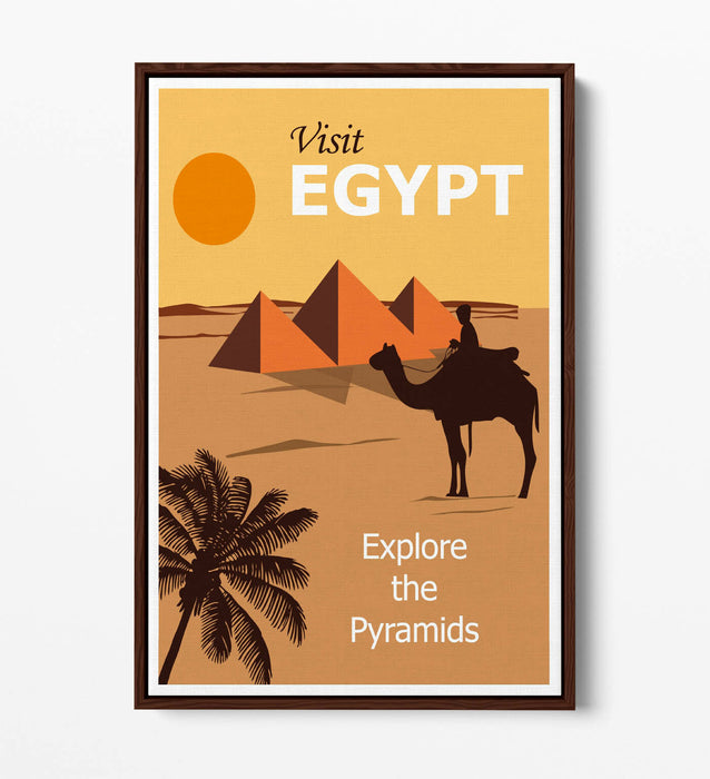 RETRO VINTAGE VISIT EGYPT TRAVEL POSTER, PYRAMIDS -FLOAT EFFECT CANVAS ART PRINT