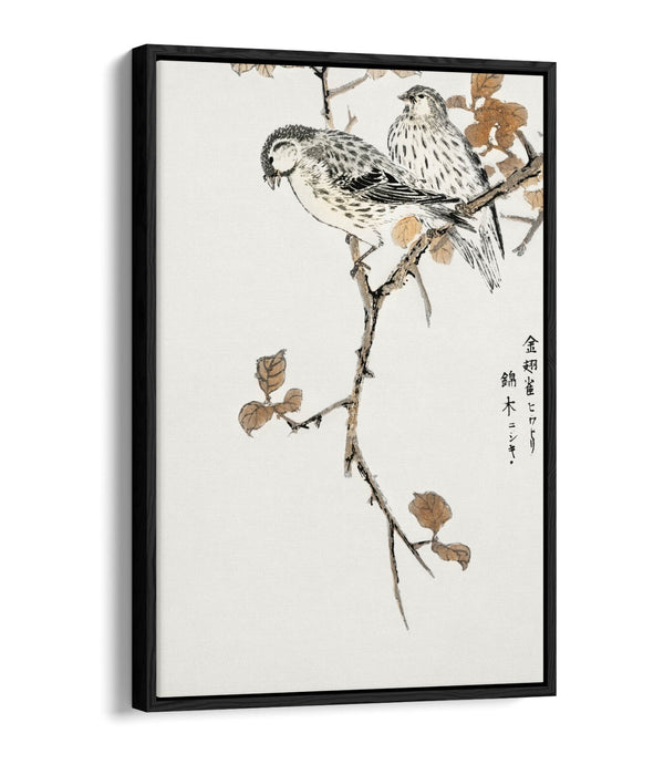 Canvas Wall Art - Numata Kashu Siskin & Euonymus Alata | Float Effect, Premium Frame