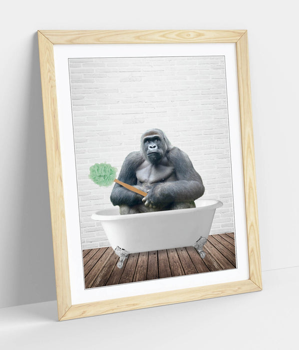 FUNNY GORILLA IN BATHTUB -ART FRAMED POSTER PICTURE PRINT BATHROOM ARTWORK
