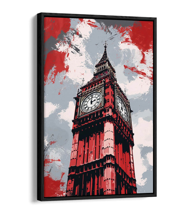 Canvas Wall Art - Big Ben Red Grey Canvas Print | Contemporary Float Effect