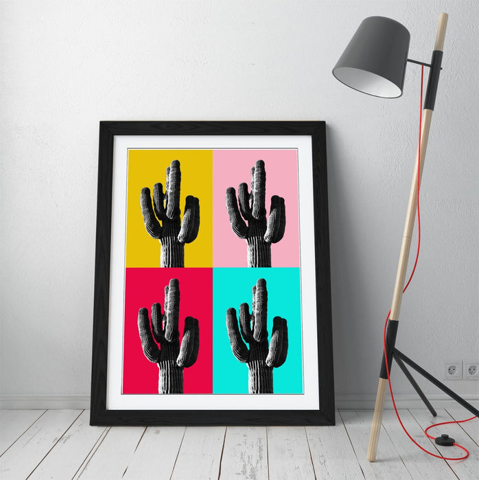 TRENDY B&W CACTUS POP ART MULTI-COLOUR -ART FRAMED POSTER PICTURE PRINT ARTWORK