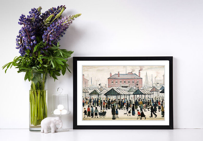 Market Scene Northern FRAMED WALL ART PRINT PAINTING Artwork LS Lowry Style