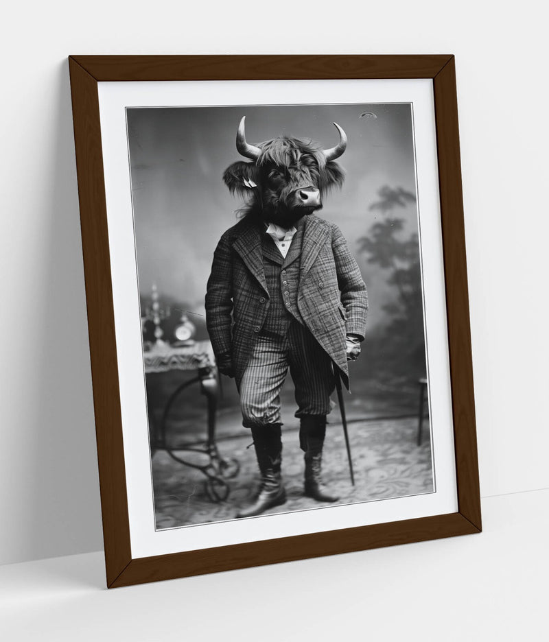 Highland Cow Wall Art – Framed Animal Poster with Woodgrain Frame, Matte Finish