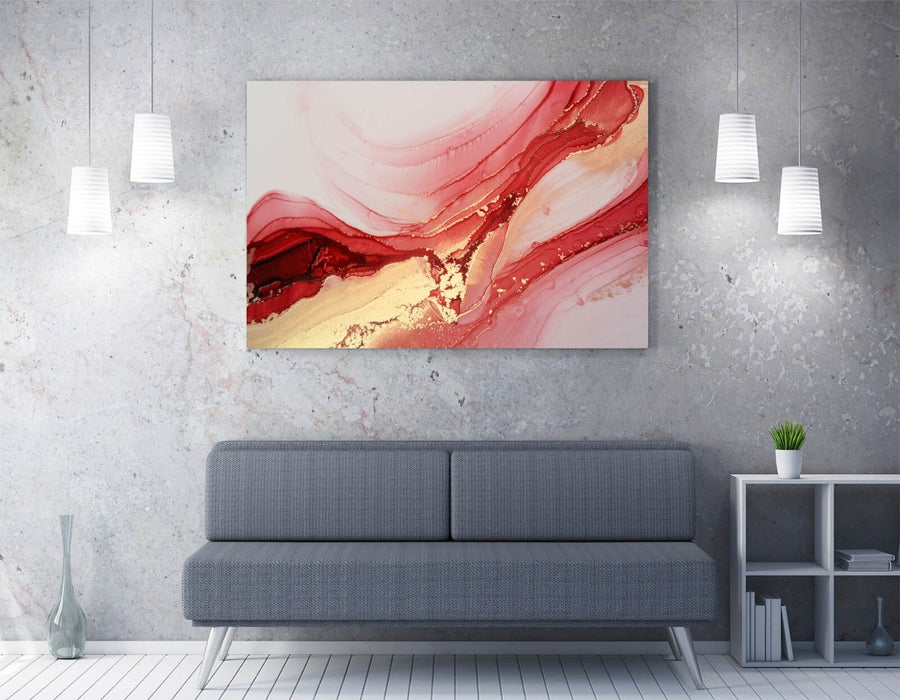 Marble Effect Canvas - Red Gold Wall Art | Handmade Bedroom Decor Print