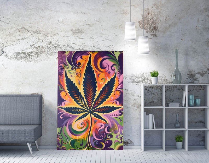 Weed Leaf Wall Art - Funky Multi Colour Canvas Print | Contemporary Decor