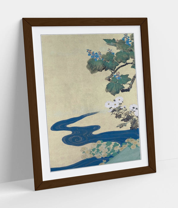 Framed Art Poster | Japanese Floral Wall Art Print with Wood Grain Frame