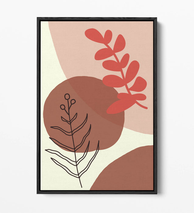 BOTANICAL BAUHAUS TRENDY MINIMALIST LEAVES -FLOAT EFFECT CANVAS WALL ART PRINT