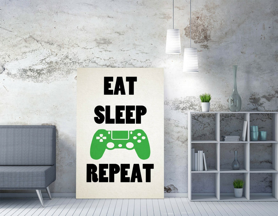 "EAT SLEEP GAME REPEAT" FUNNY GAMER QUOTE KIDS -CANVAS WALL ART PICTURE PRINT