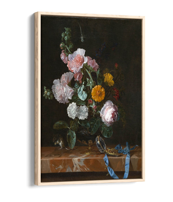 WILLEM VAN AELST, VANITAS FLOWER STILL LIFE  -FLOAT EFFECT CANVAS WALL ART PRINT