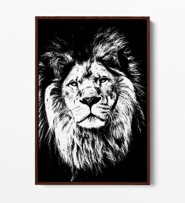 LION HEAD BLACK AND WHITE -FLOAT EFFECT CANVAS WALL ART PIC PRINT GRAFFITI