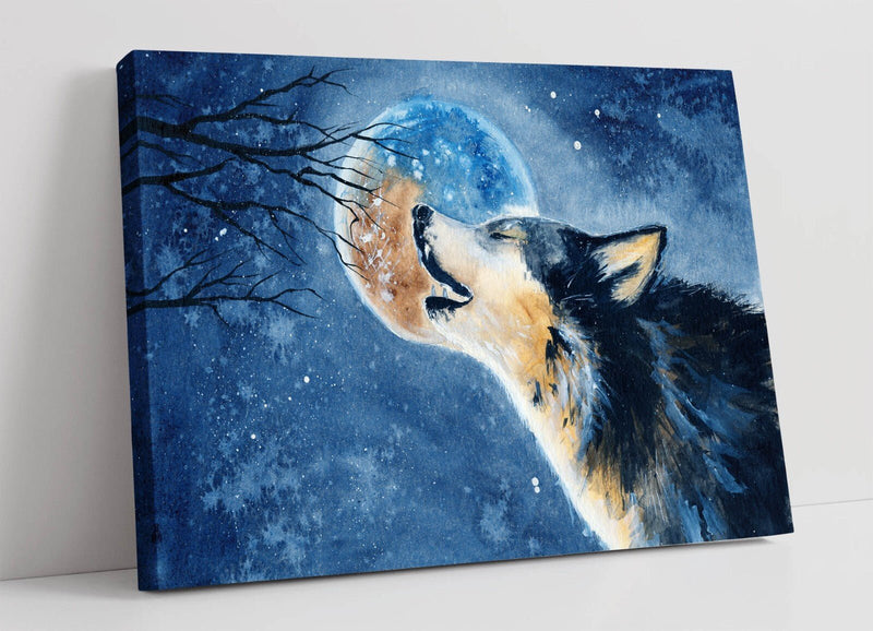 Wolf Howling Canvas – Watercolour Wolf Print on Archival Grade Canvas Wall Art
