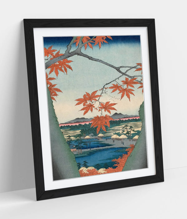 Framed Wall Art - Utagawa Hiroshige Maple Tree Poster Print with Woodgrain Frame
