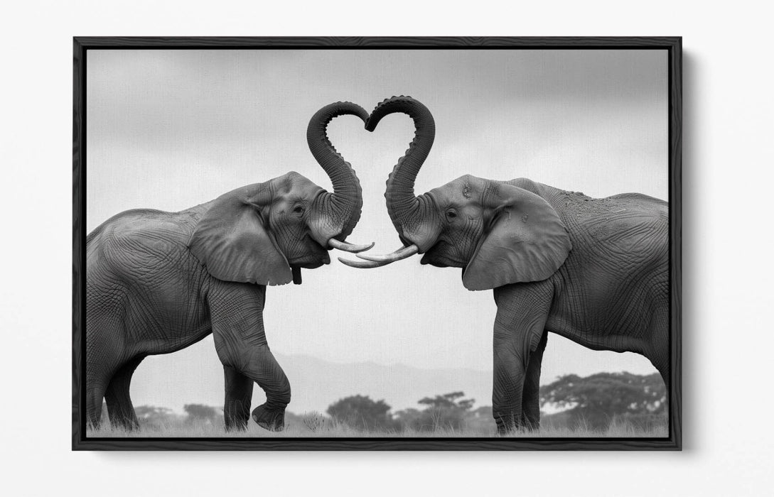 Black And White Canvas Art – Elephant Wall Decor With Heart Home Decoration
