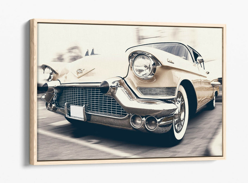 Canvas Wall Art - Cream Cadillac Float Effect On Premium 30mm Deep Frame