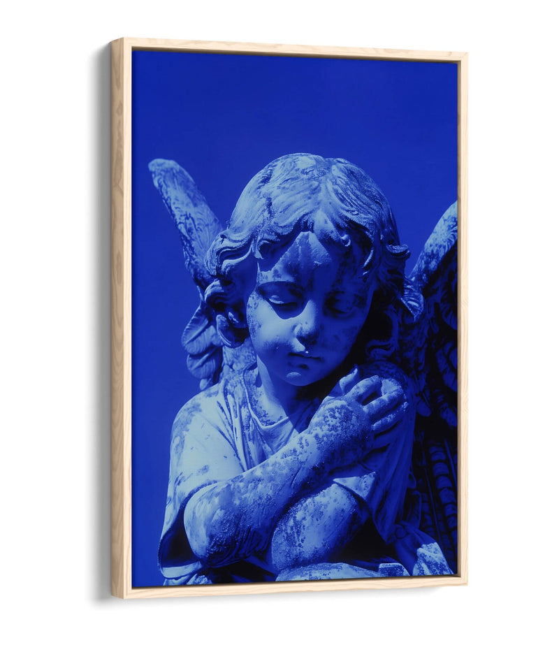 Angel Canvas Art - Purple Blue Statue | Float Effect Canvas Wall Decor Print