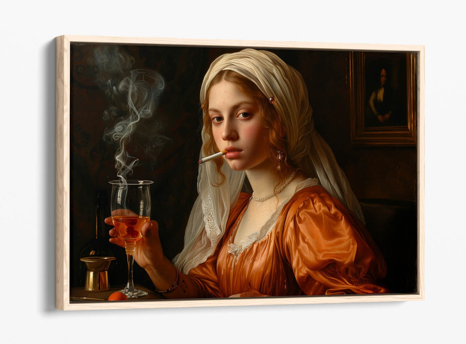 Renaissance Canvas Art – Woman Smoking Print | Float Effect Canvas Wall Art