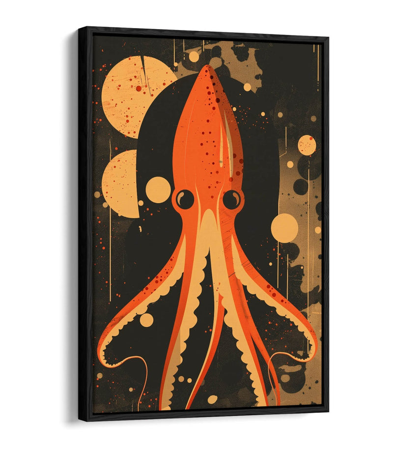 Float Effect Canvas Orange Squid Art – Retro Canvas Print With MDF Frame