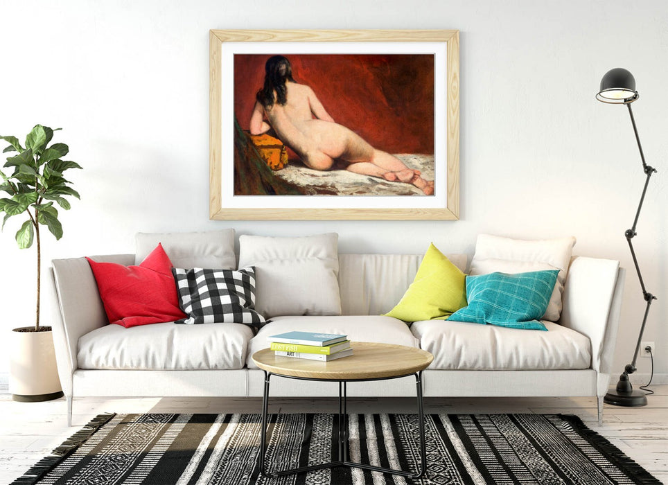 Framed Wall Art Poster - William Etty Nude Study Print With Woodgrain Frame
