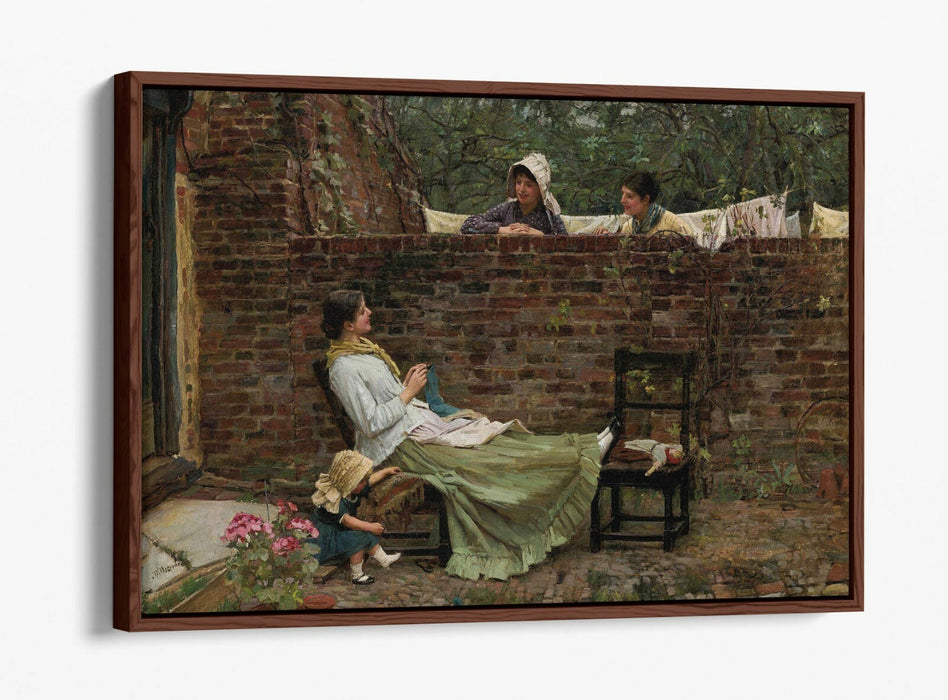 JOHN WILLIAM WATERHOUSE GOSSIP -FLOAT EFFECT CANVAS WALL ART PIC PRINT- BEIGE