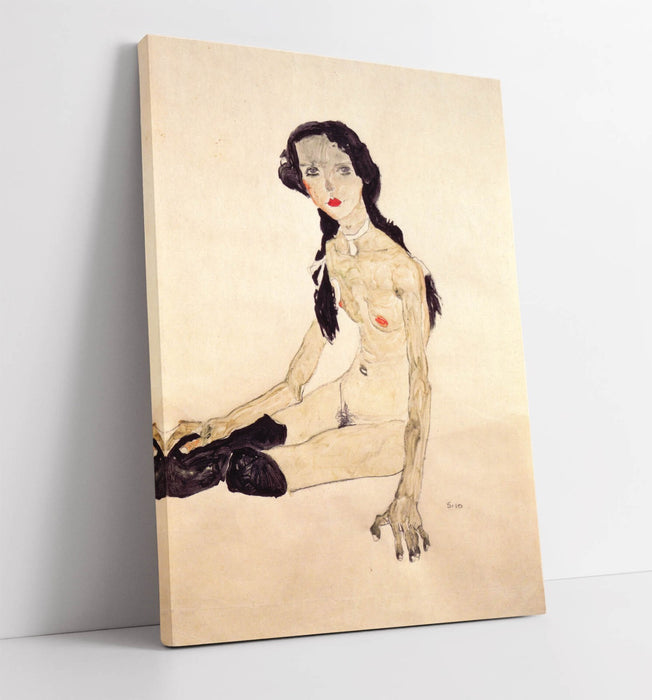 Canvas Wall Art - Egon Schiele Sitting Girl Painting | Framed Print, Handmade UK