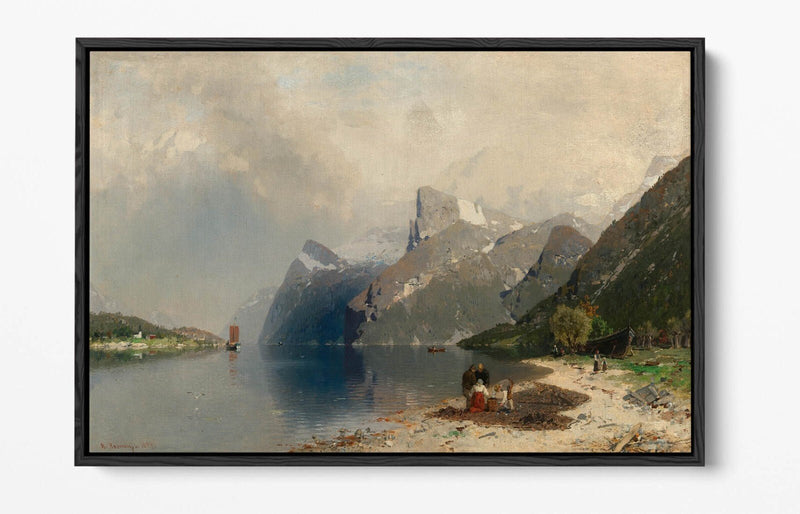 Float Effect Canvas Art - Fjord Landscape Painting on MDF Frame, Ready to Hang