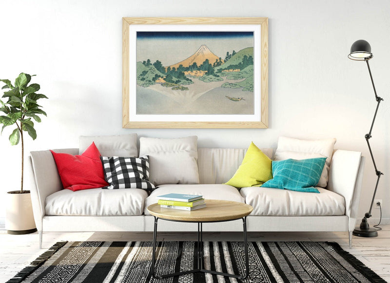 Framed Wall Art Poster - Katsushika Hokusai Lake Misaka Print with Woodgrain Frame