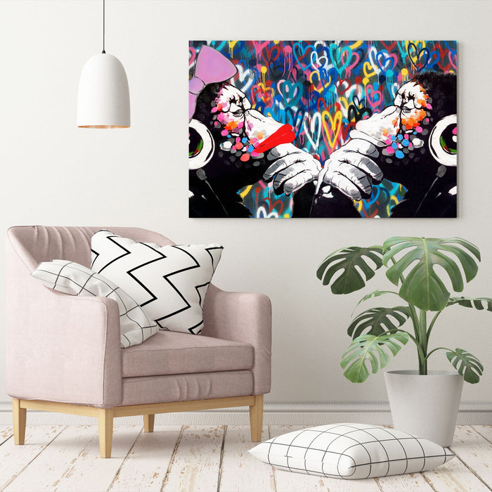 MONKEY DJ BANKSY STYLE LOVE WALL CANVAS STREET WALL ART PRINT - DOUBLE GORILLA