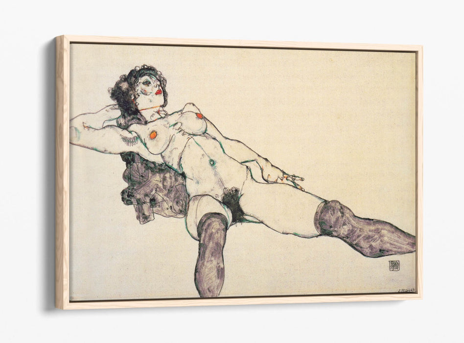 Canvas Wall Art - Egon Schiele Lying Female Nude | Float Effect Canvas Print