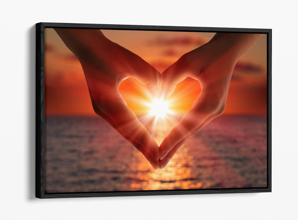 Canvas Wall Art – Sunset in Heart Shaped Hands | Premium Float Effect Print