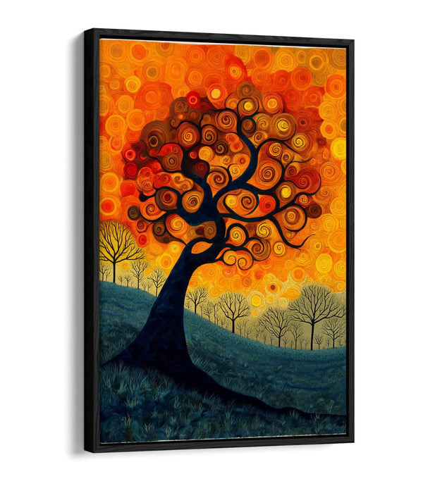 Orange Swirl Canvas Art - Abstract Tree Leaves Artwork | Float Effect Canvas Print