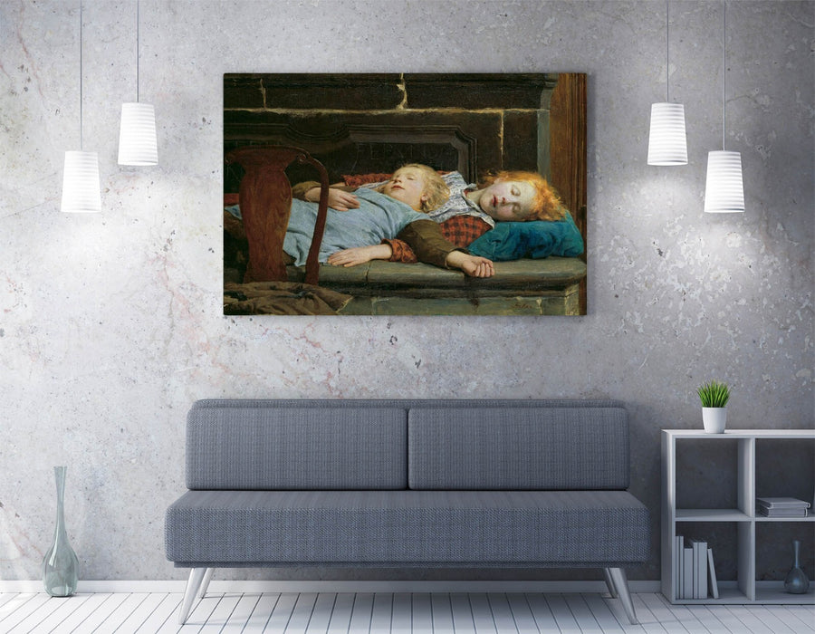 Canvas Wall Art – Albert Anker Two Girls On Stove Bench Print With Satin Finish