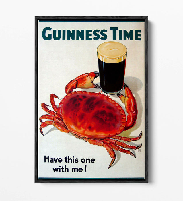 VINTAGE GUINNESS TIME CRAB POSTER, RETRO ADVERT -FLOAT EFFECT CANVAS ART PRINT