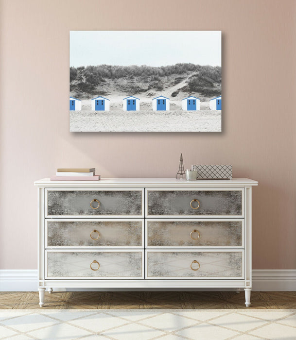 Beach Huts Canvas Art – Black White Coastal Wall Decor | Ready To Hang Print