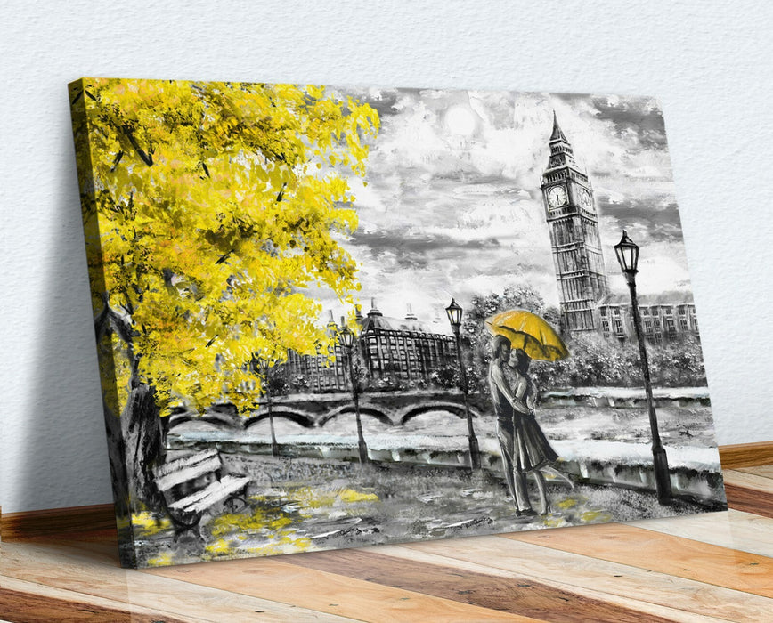 London Canvas Wall Art – Big Ben Canvas Print With Yellow Umbrella Painting