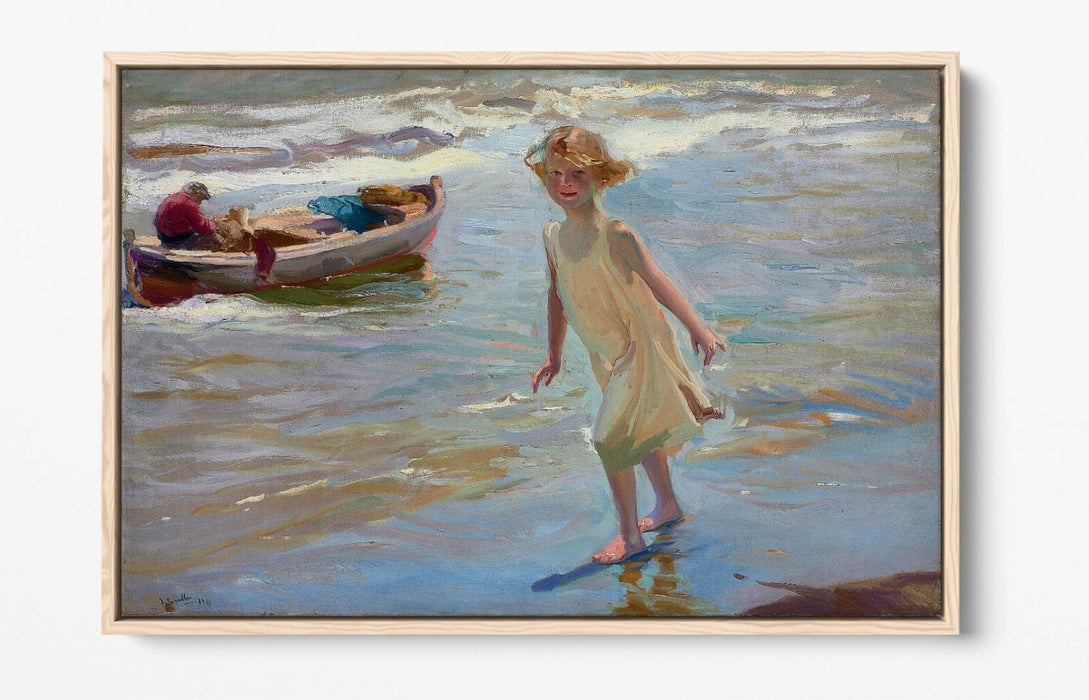 JOAQUIN SOROLLA, GIRL ON THE BEACH -FLOAT EFFECT CANVAS ART PRINT