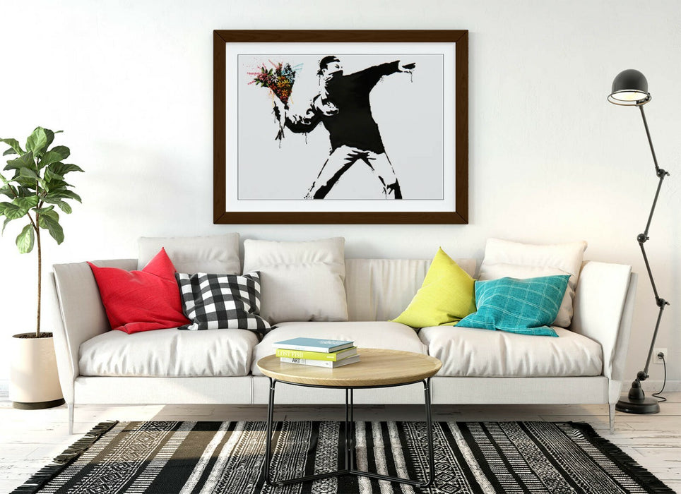 BANKSY, FLOWER BOMBER SPLASH ART -FRAMED WALL ART PICTURE PRINT