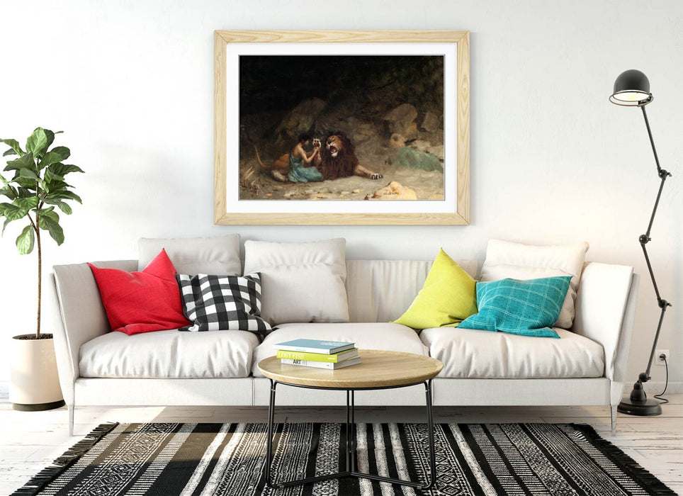 Framed Wall Art - Jean-Leon Gerome Androcles Painting Poster Print With Woodgrain Frame