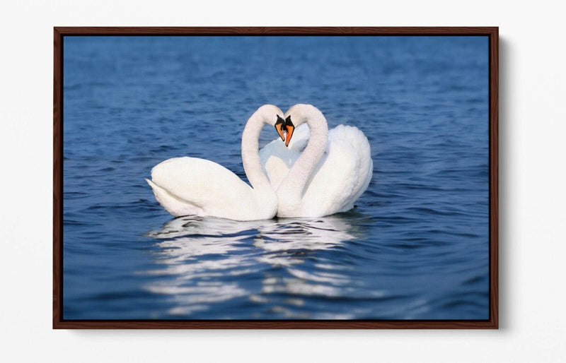 Canvas Wall Art – Swans Kissing Heart Love Print | Float Effect Bedroom Decor