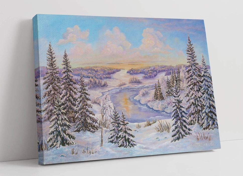 Winter Landscape Canvas - Handmade Tree Illustration Print | Premium Varnish Finish