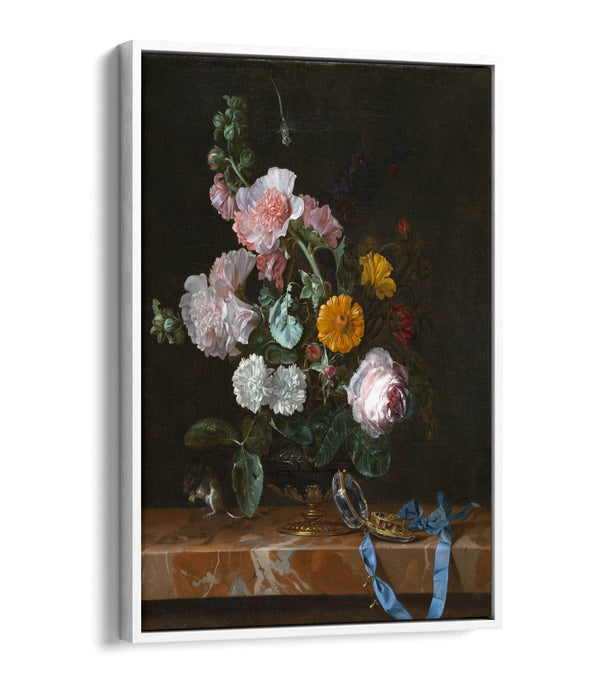 WILLEM VAN AELST, VANITAS FLOWER STILL LIFE  -FLOAT EFFECT CANVAS WALL ART PRINT