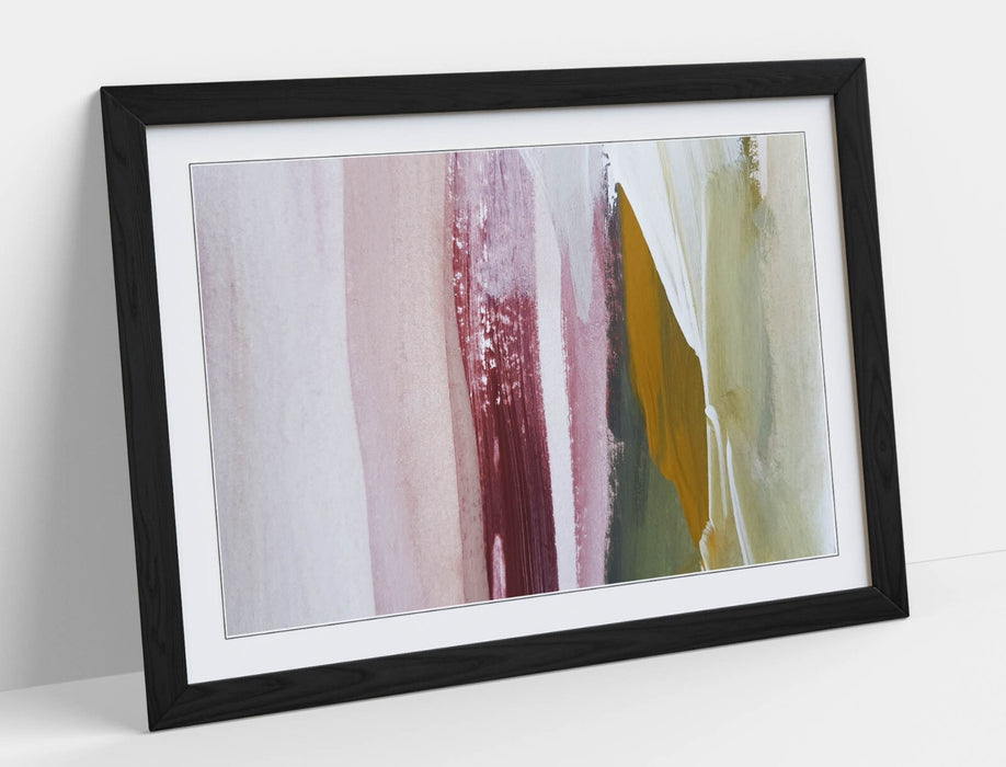 Framed Wall Art Poster – Abstract Paint Stroke Art with Wood Grain Frame | Handmade UK