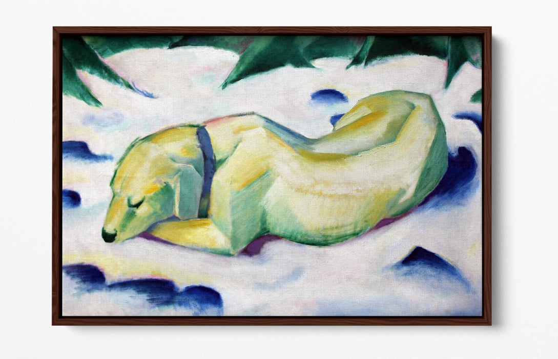 Canvas Wall Art Print - Franz Marc Dog Lying In Snow | Float Effect Canvas