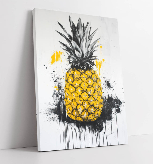 Canvas Wall Art - Yellow Pineapple Print on Handmade Graffiti Style Canvas Artwork