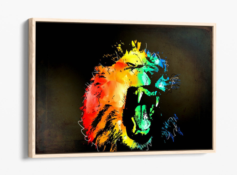 MULTI COLOUR LION SKETCH BLACK BACKGROUND -FLOAT EFFECT CANVAS WALL ART PRINT