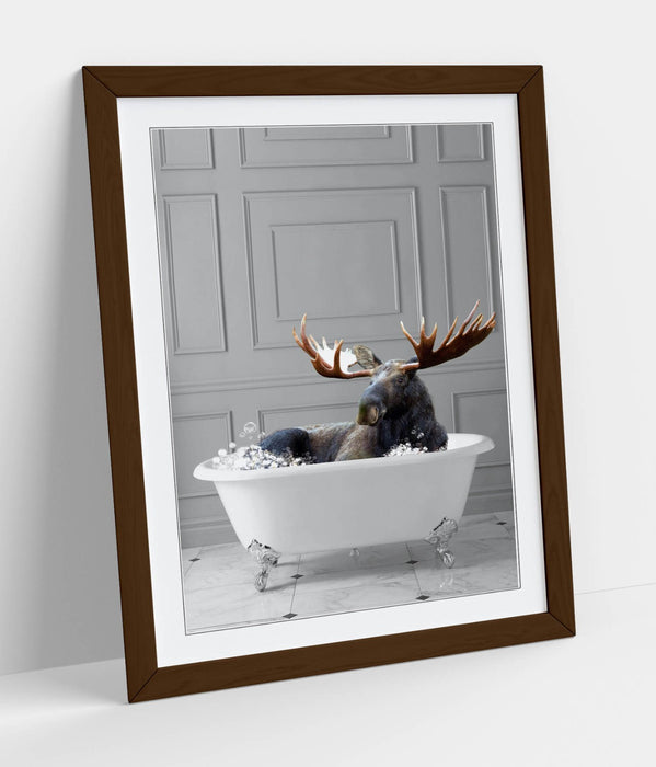 MOOSE IN BATHTUB -QUIRKY ART FRAMED POSTER PICTURE PRINT BATHROOM ARTWORK