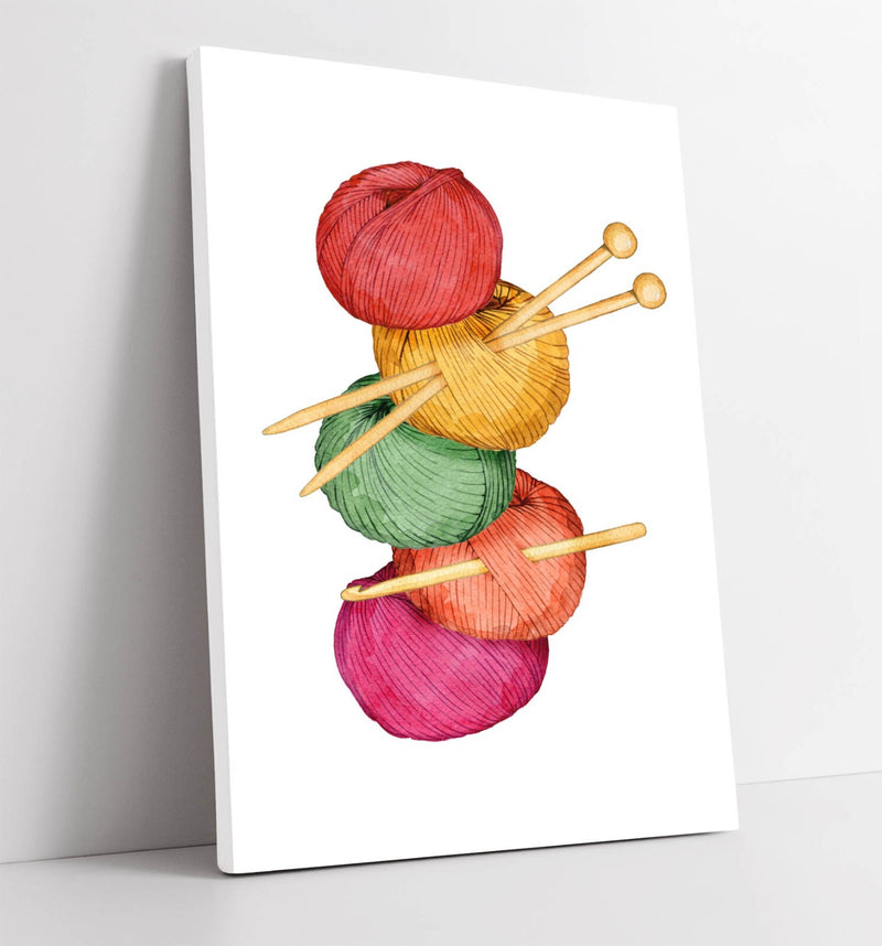 Colorful Yarn Canvas - Handmade Knitting Wall Print | Premium Varnish Finish Art