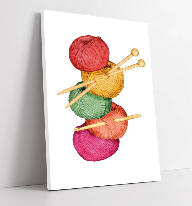 Colorful Yarn Canvas - Handmade Knitting Wall Print | Premium Varnish Finish Art